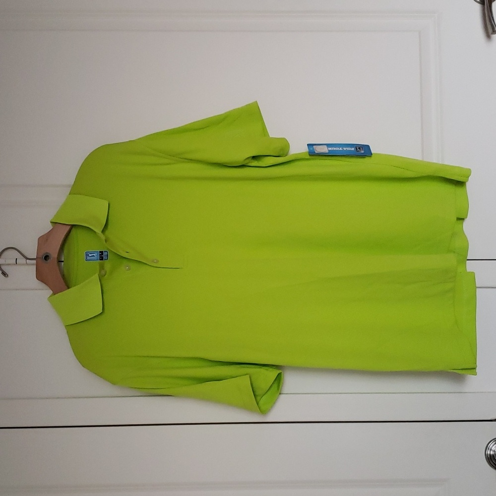 Official PGA Tour Dry Performance Neon Green Golf Polo Shirt Size Large NWT